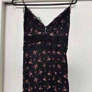 Free People Black Floral Lace-Trim Slip Dress, XS